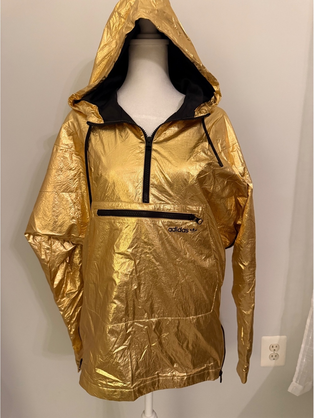 Adidas Originals Metallic Gold Hooded Anorak Windbreaker Jacket Size Small